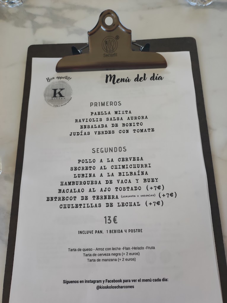 Kiosko Los Charcones — Carta