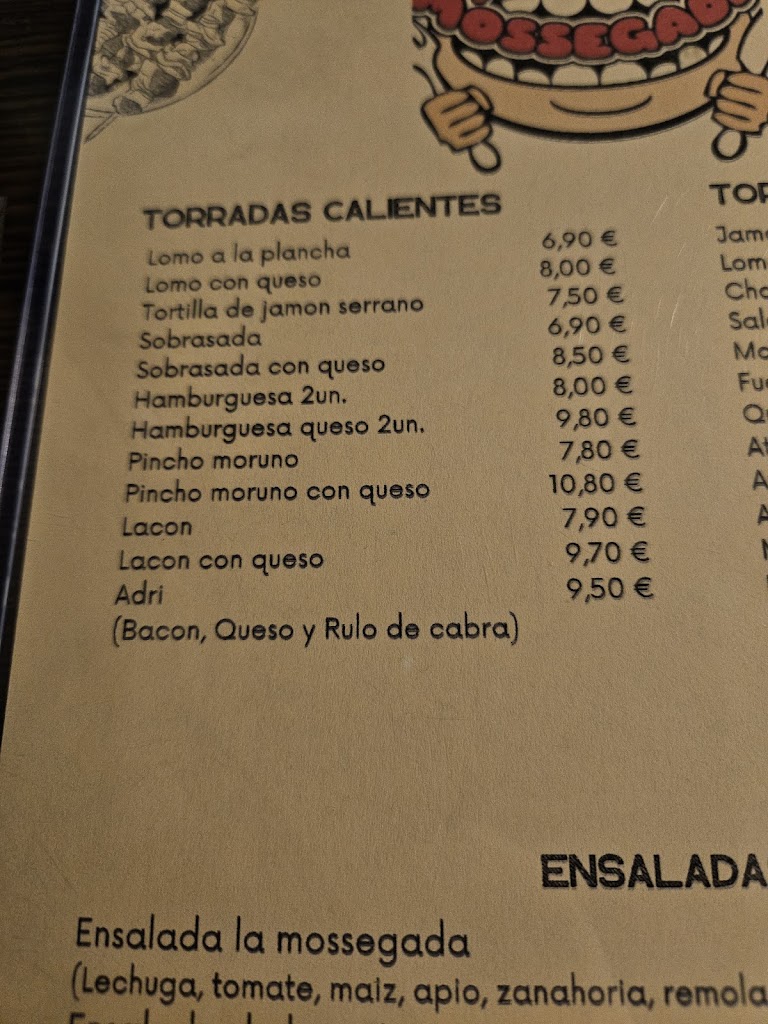 Bar La Mossegada — Carta