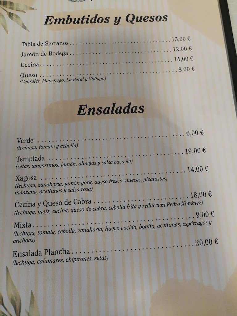 Restaurante La Xagosa — Carta