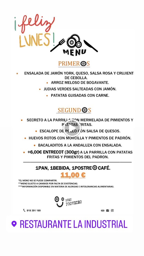 Restaurante La Industrial — Carta