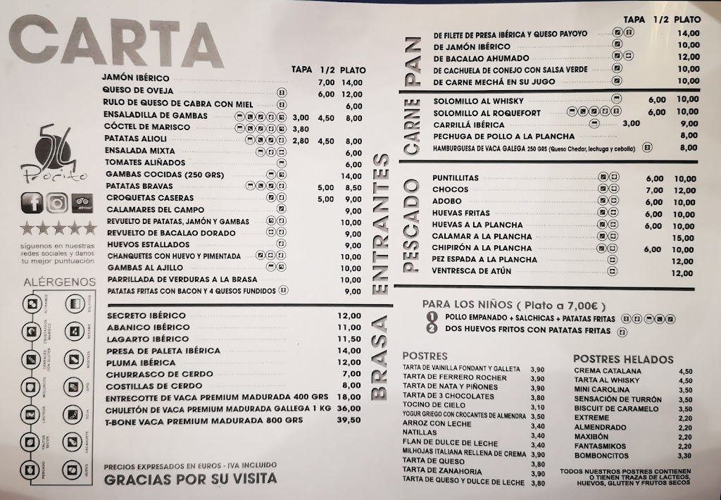 Restaurante Pocito 54 — Carta