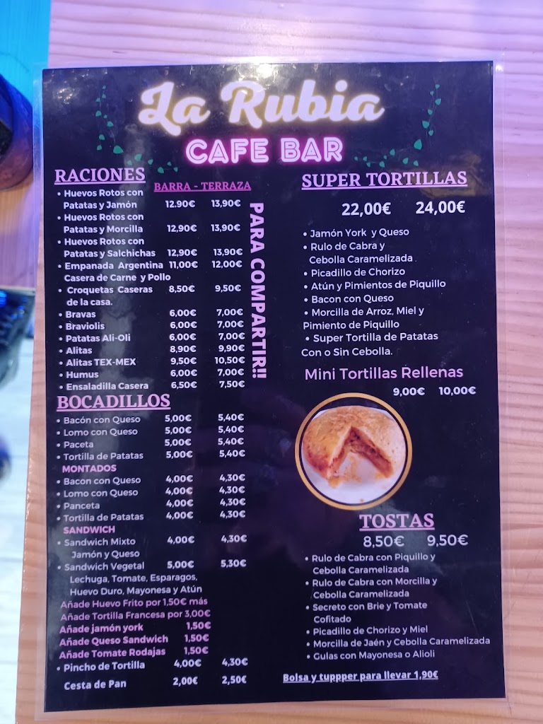 La Rubia CAFE BAR — Carta