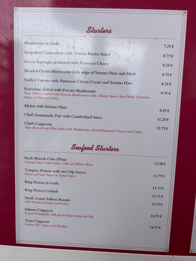 Coeur De Filet Restaurante — Carta
