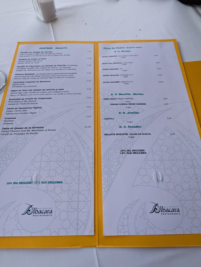 Restaurante Albacara — Carta