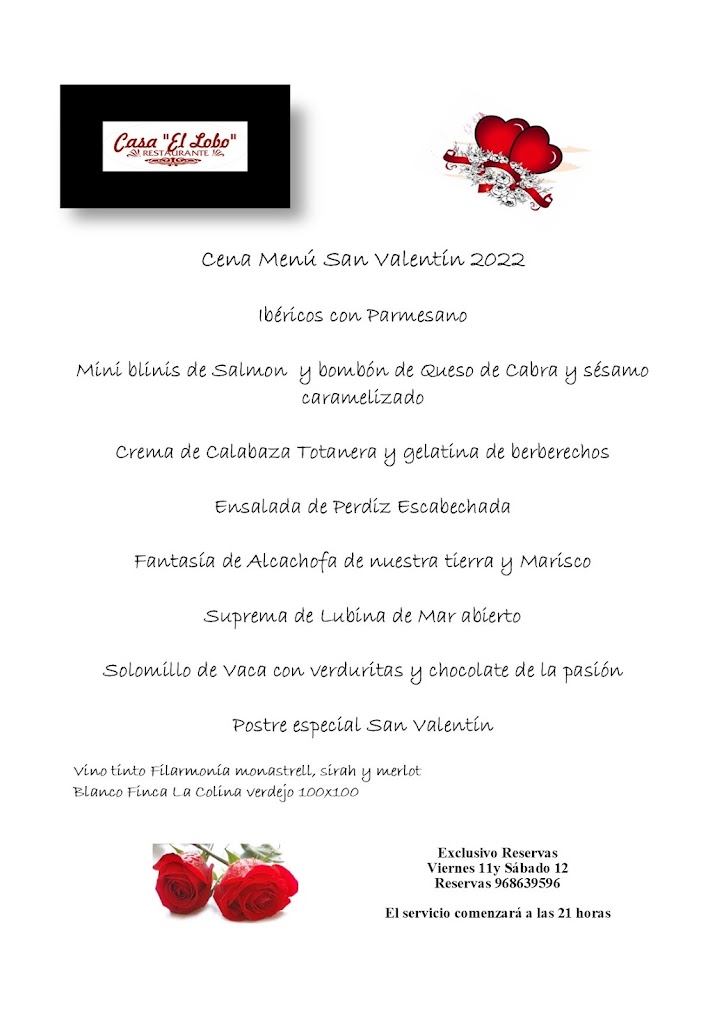 Restaurante casa El Lobo — Carta