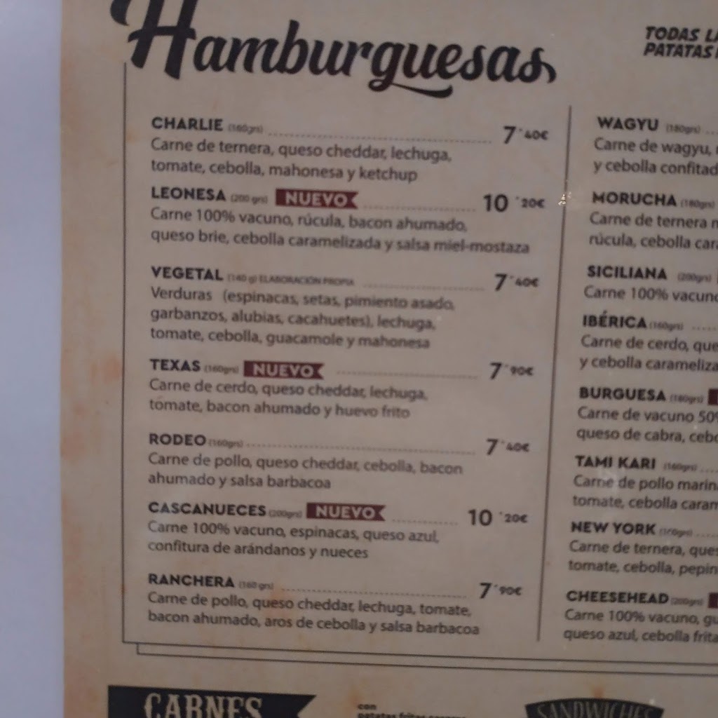 Charlie Comedy Burger Factory — Carta