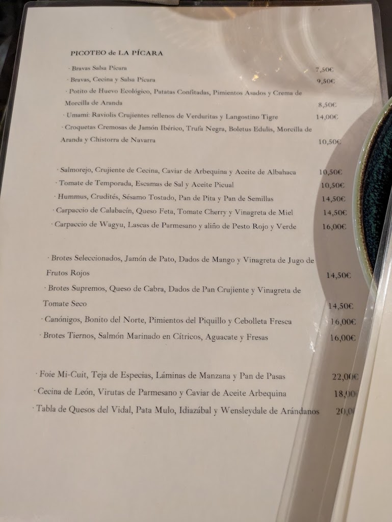 La Picara Gastroteca — Carta