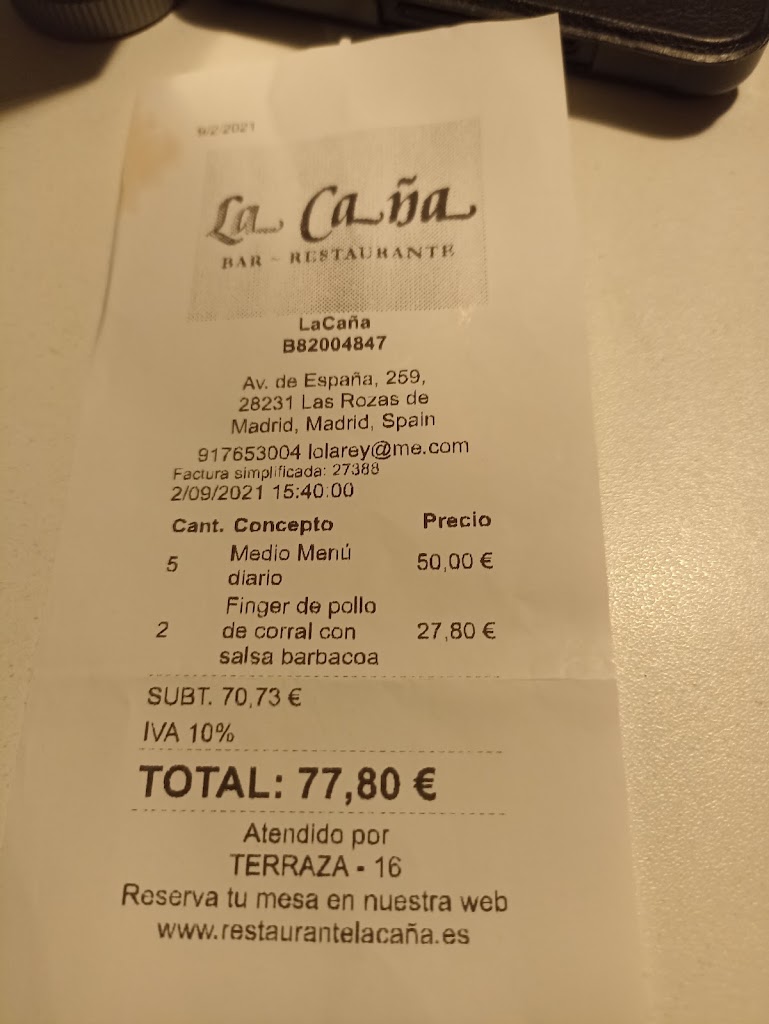 Restaurante LaCana — Carta