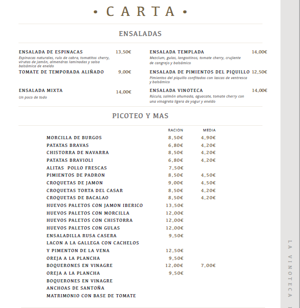 La Vinoteca de Boadilla — Carta