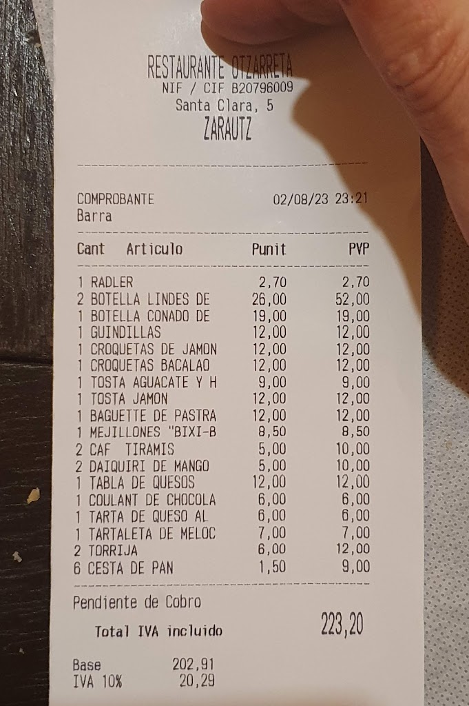 Restaurante Otzarreta — Carta