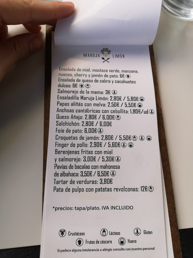 Bar Maruja Limon — Carta