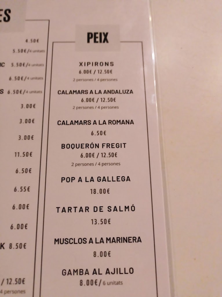 Wonder Casino del Masnou — Carta
