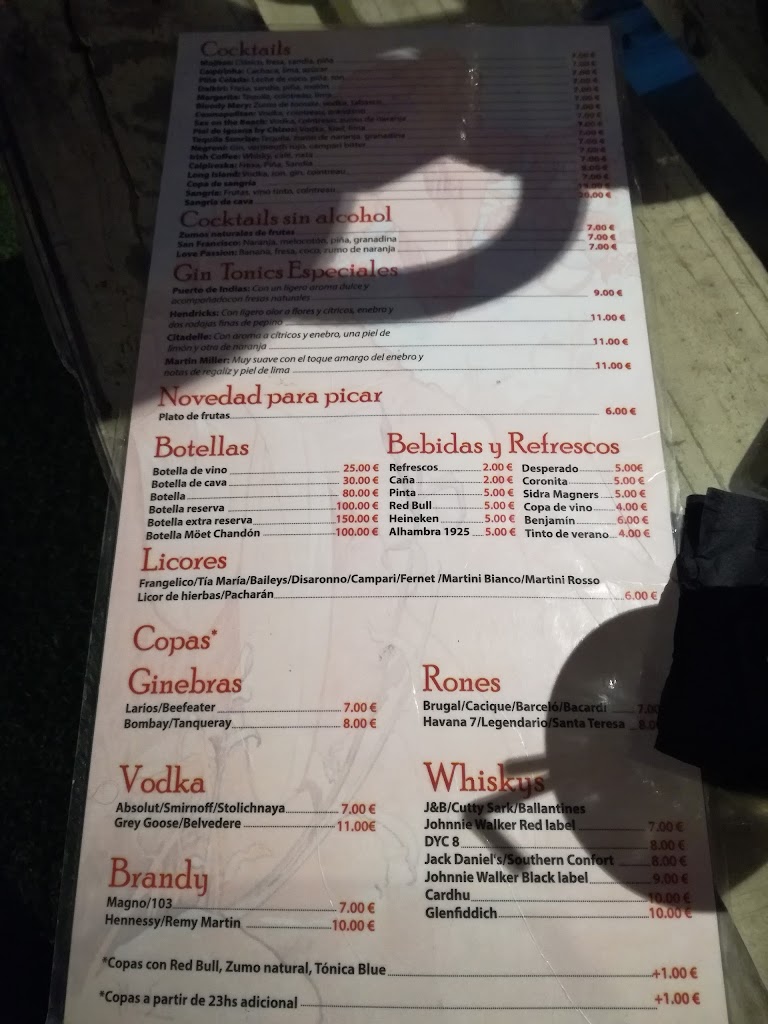 Mantra Lounge Bar — Carta
