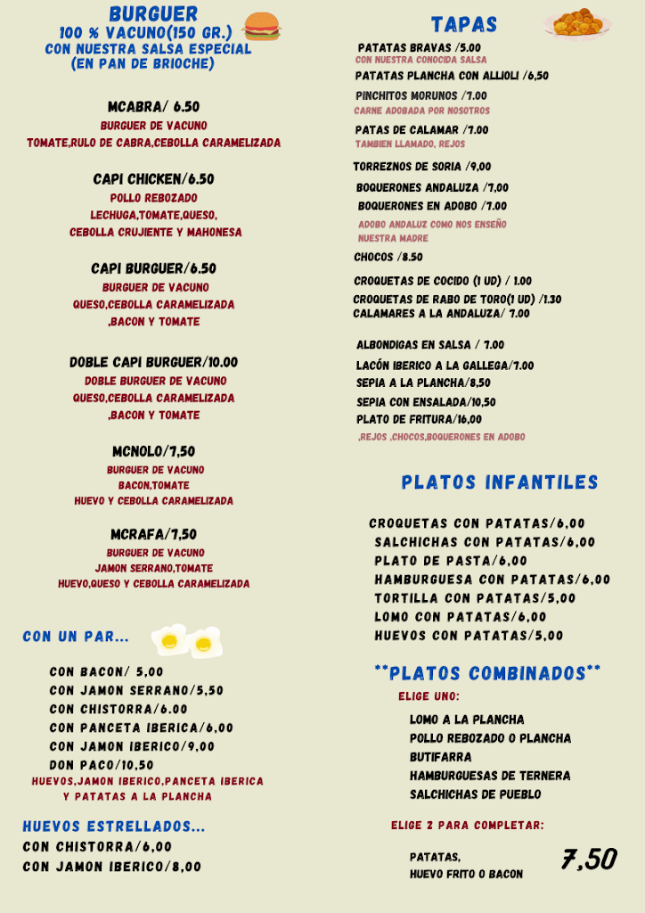 Bar Restaurant Capi — Carta
