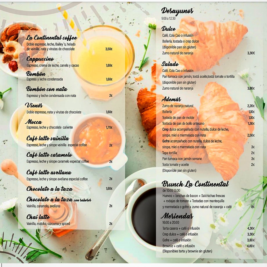 La Continental Coffee, Beer & Food — Carta