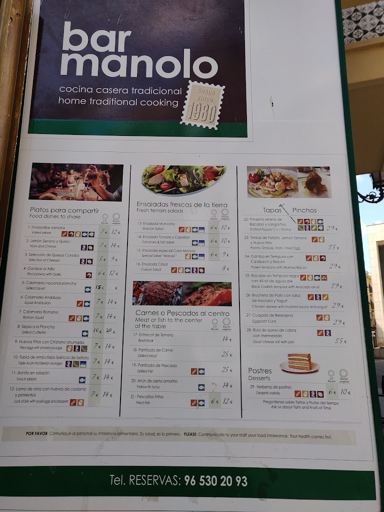 Bar Restaurante Manolo — Carta