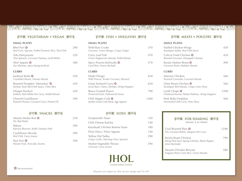 JHOL Coastal Indian Cuisine's Photo/Menu