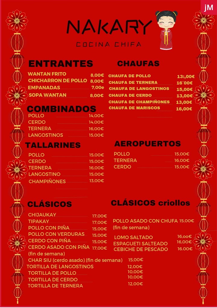 Restaurante CHIFA NAKARY — Carta
