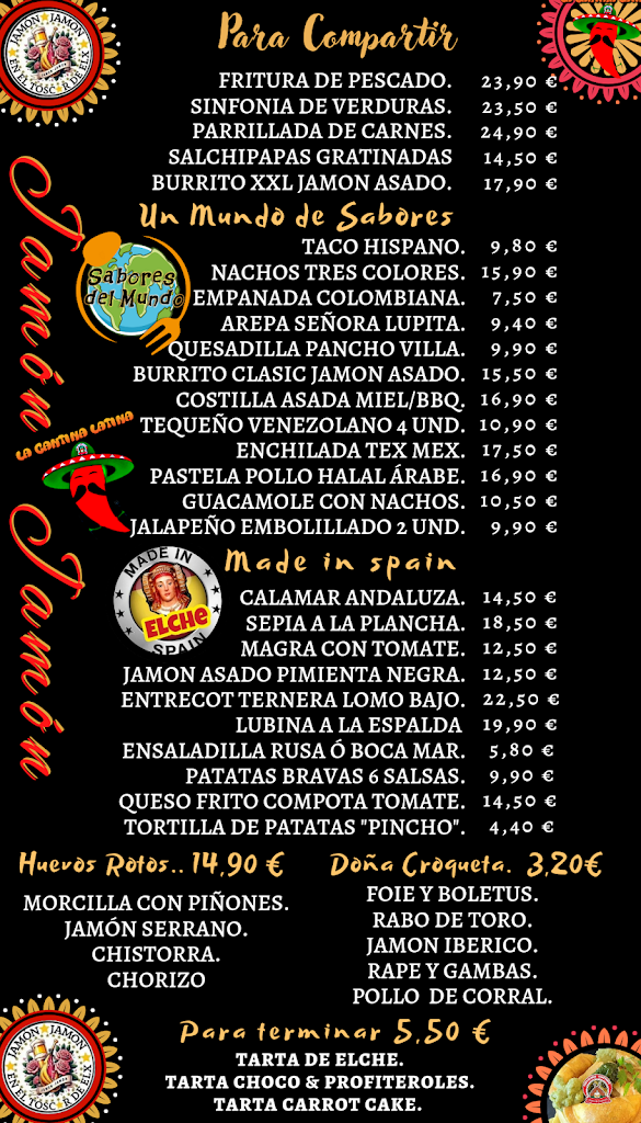 Restaurante Jamon Jamon Elche — Carta