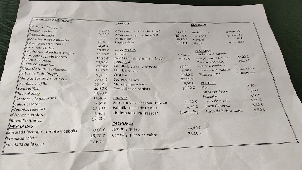 Sidreria Gijon — Carta