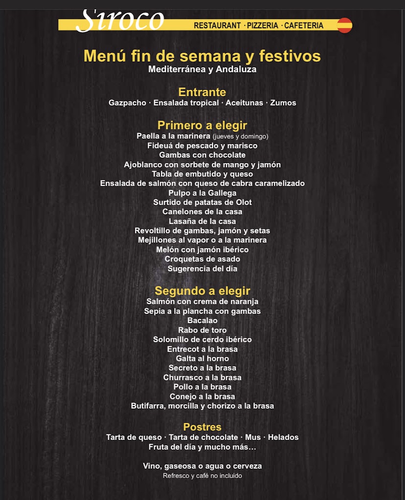 Restaurant Siroco — Carta