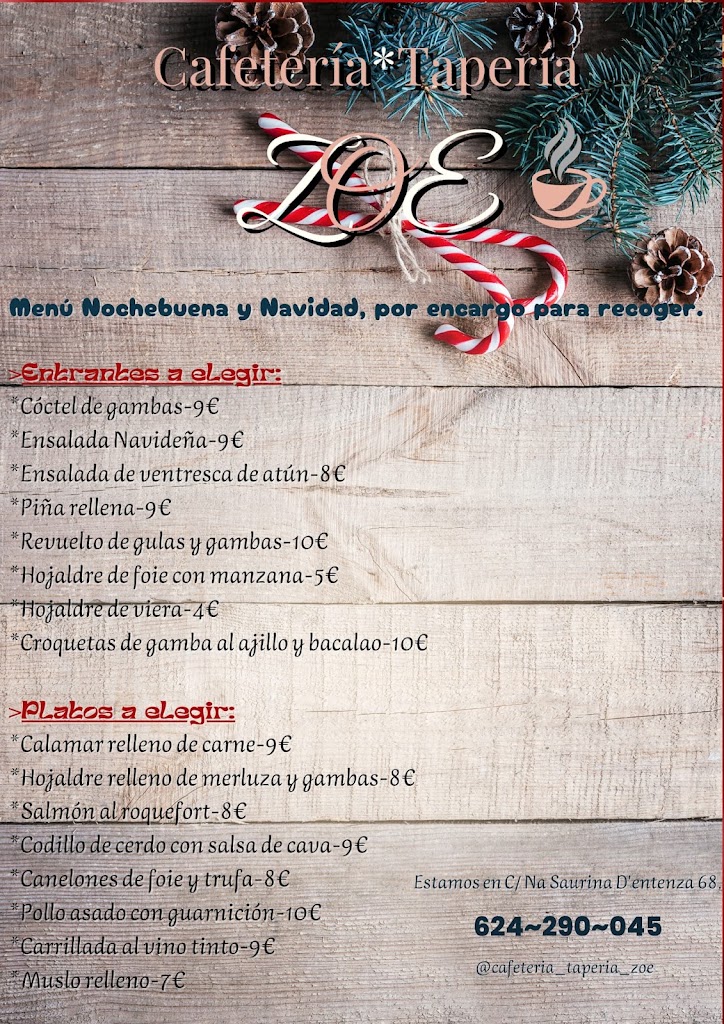 Cafeteria Taperia zoe — Carta