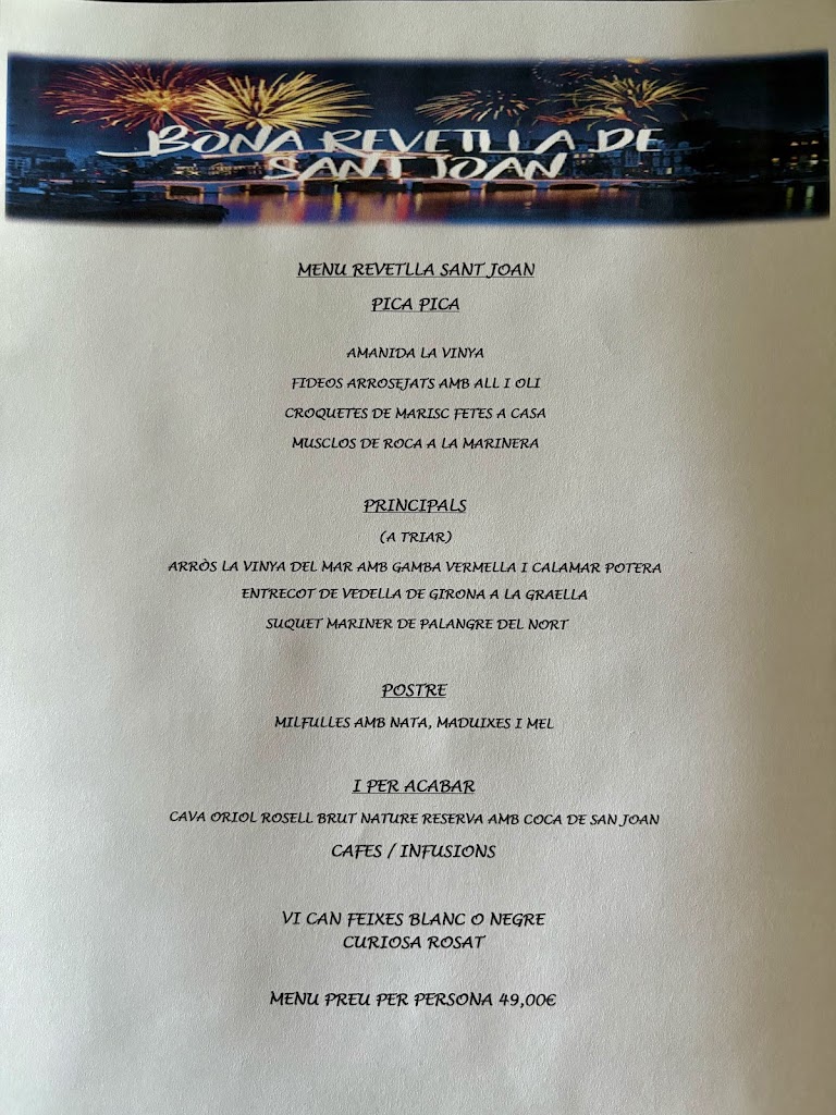 Restaurante La Vinya del Mar — Carta