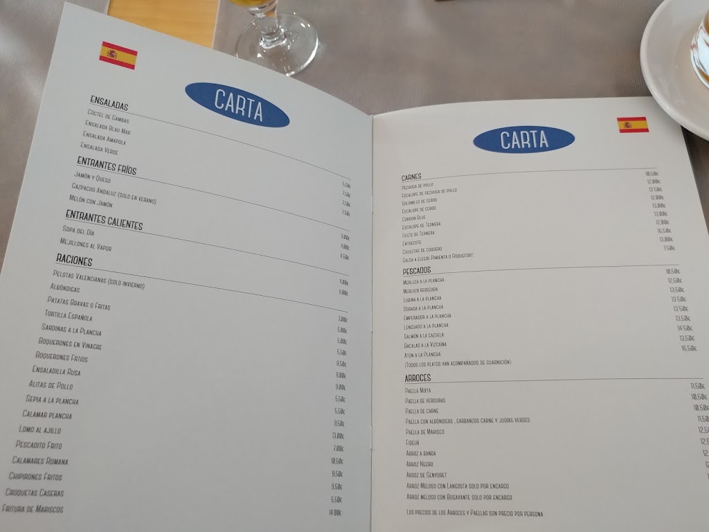 Restaurante Blau Mar — Carta