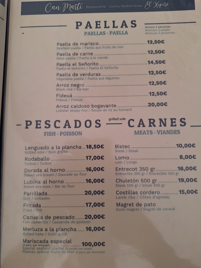 Can Marti (El Xipiro) — Carta
