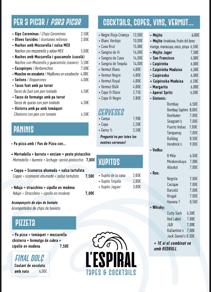 Bar L'espiral — Carta