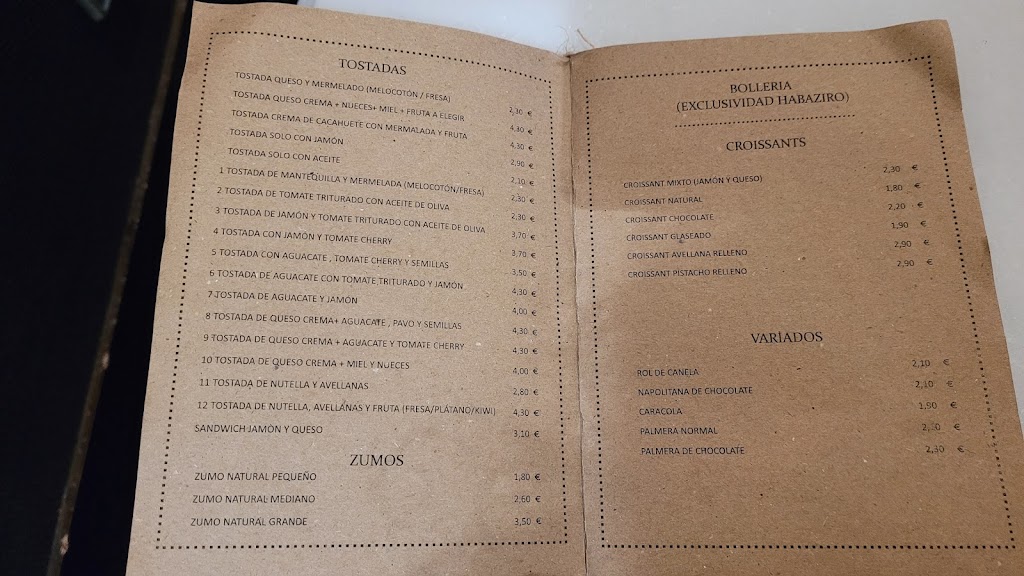 Valle Inclan Cafe — Carta