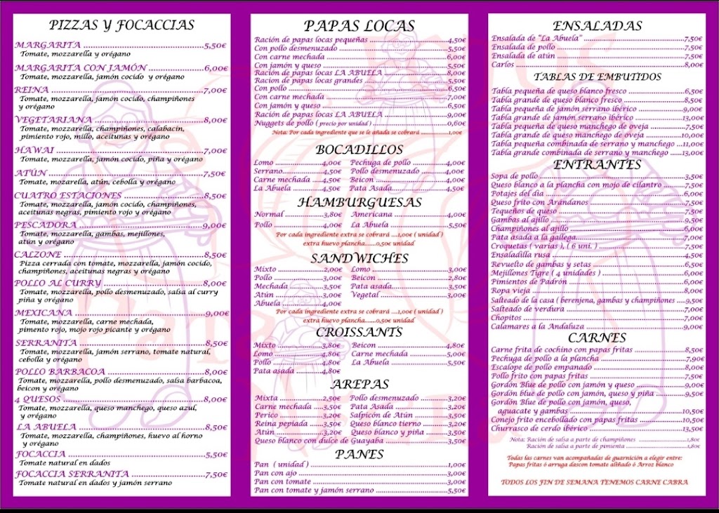 Restaurante La Abuela — Carta