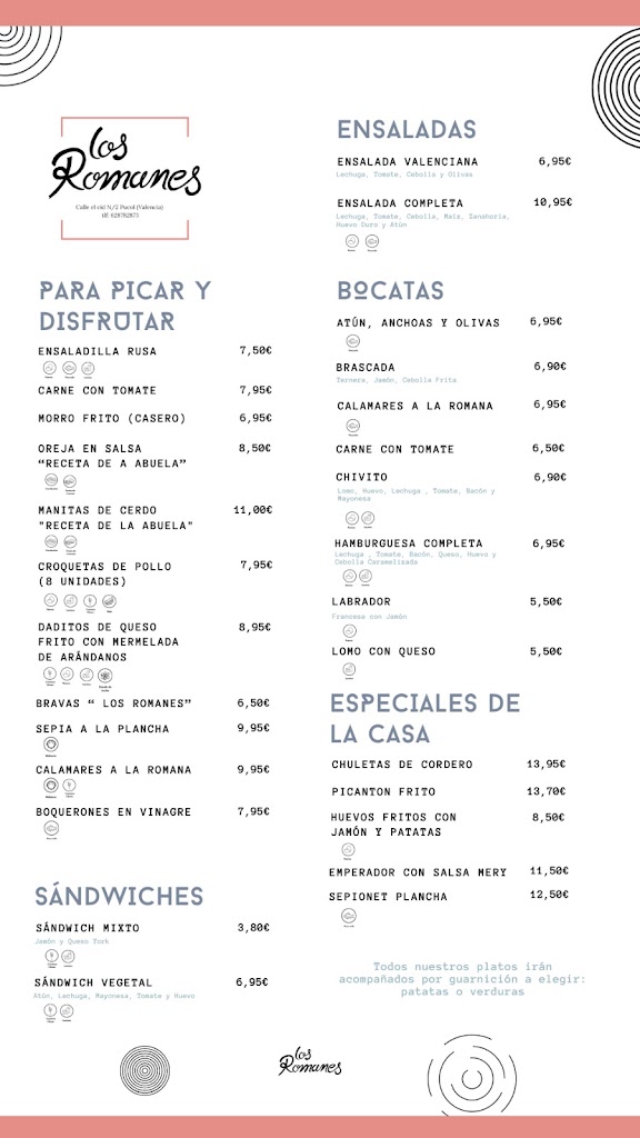 Bar Cerveceria Los Romanes Pucol — Carta
