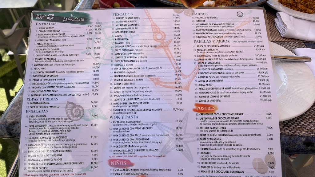 Restaurante Marabierta — Carta