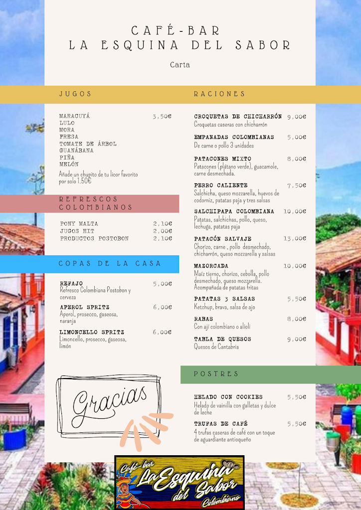 La Esquina del Sabor Colombiano — Carta