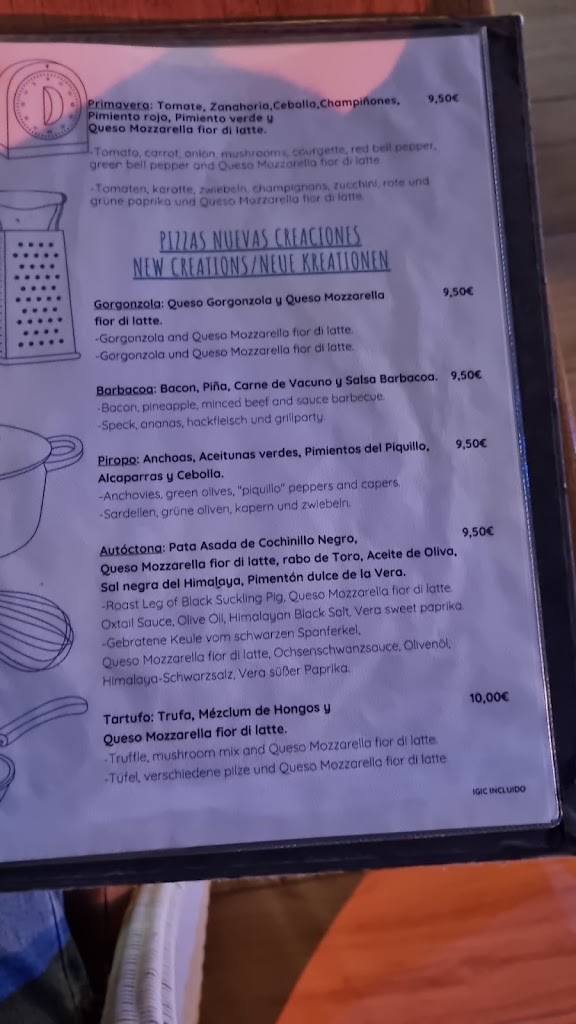 Restaurante Zebra Maria — Carta