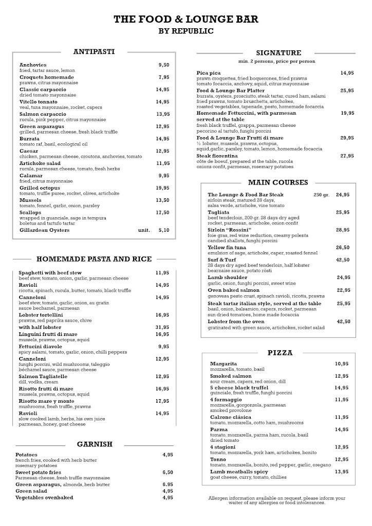 The Food and Lounge Bar — Carta