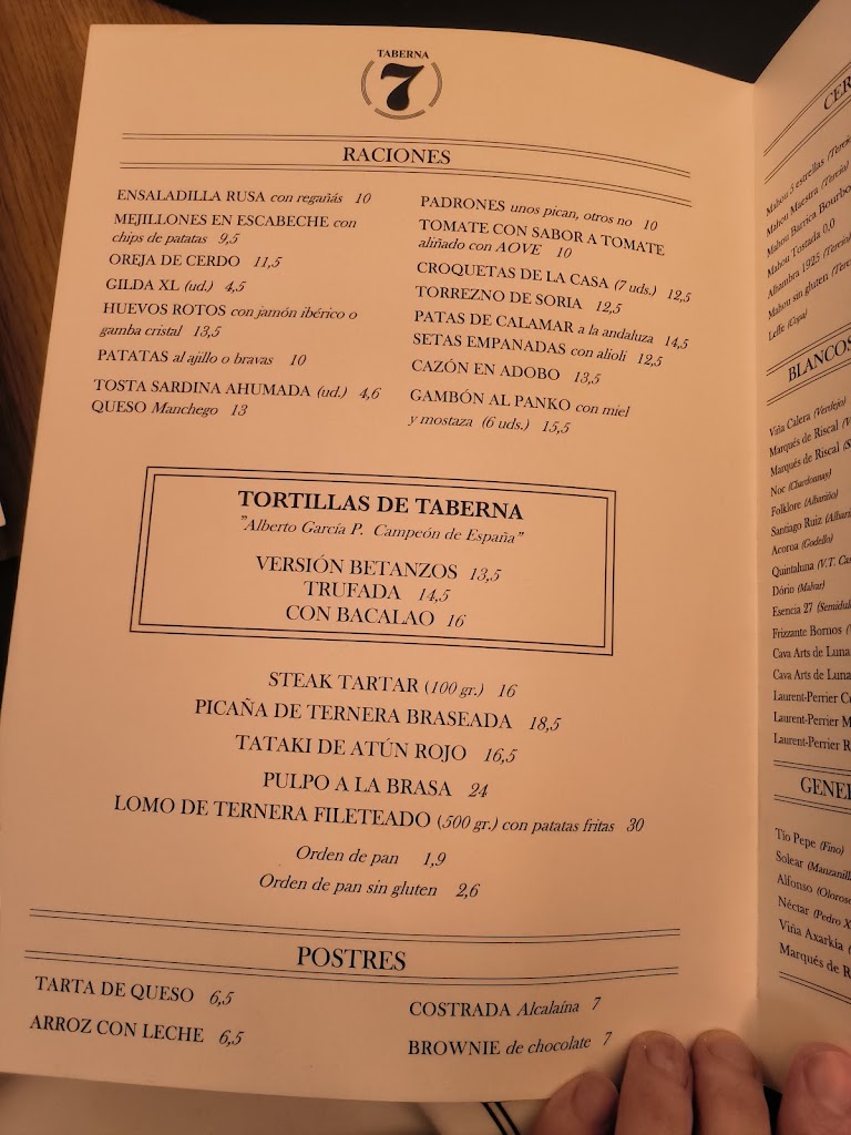 Restaurante Taberna 7 — Carta
