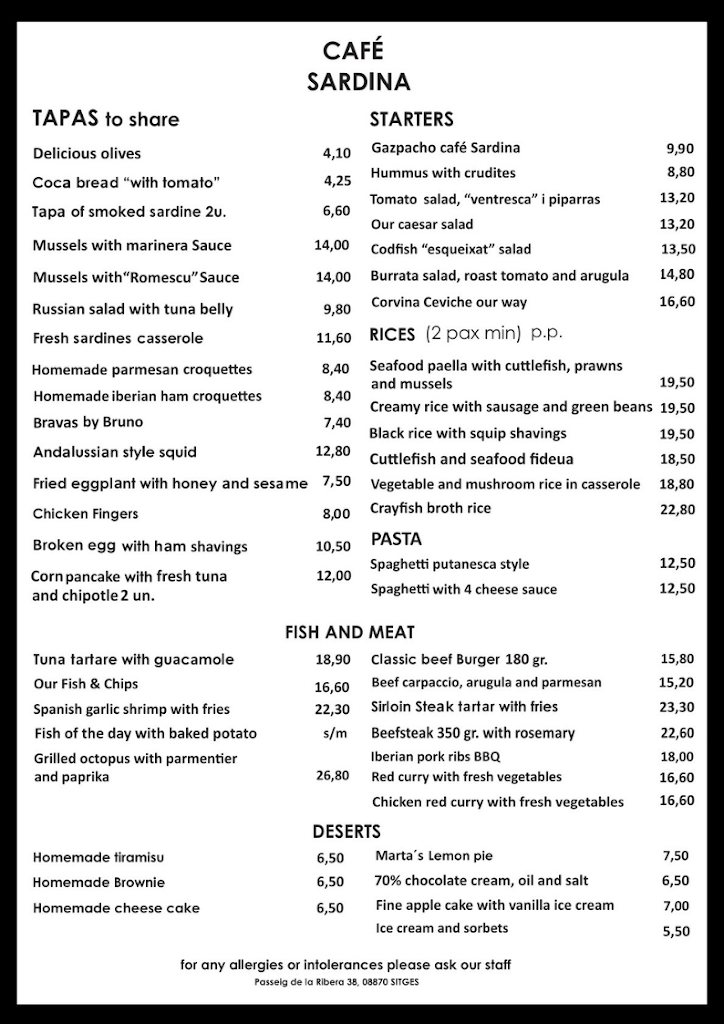 Cafe Sardina — Carta