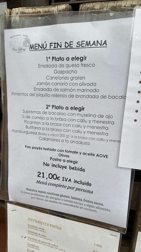 Restaurant Masia Can Llong — Carta