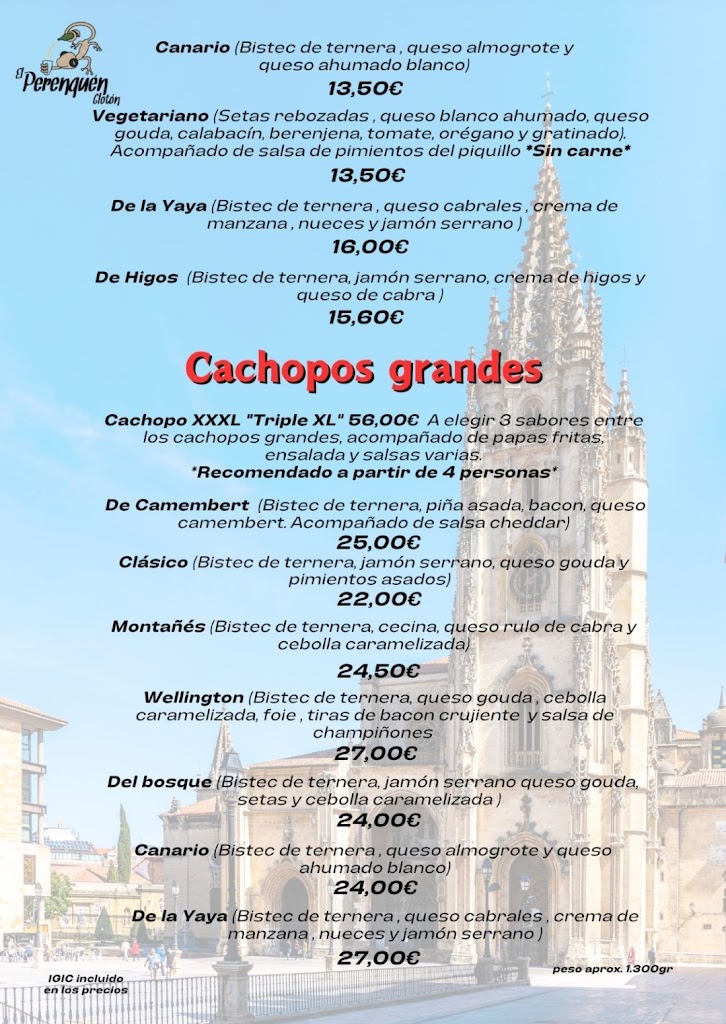 Restaurante El Perenquen Gloton — Carta