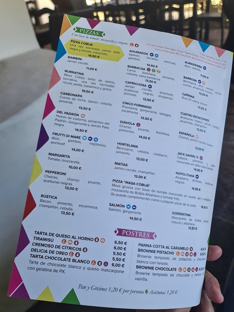 Taberna pizzeria La Cobija — Carta