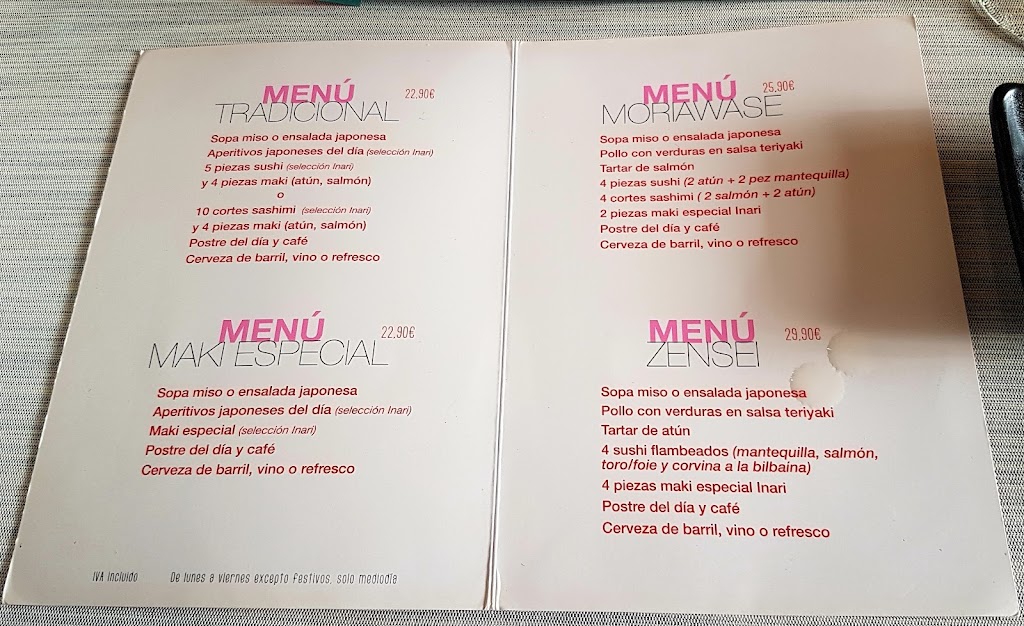 Restaurante Inari Moraleja — Carta