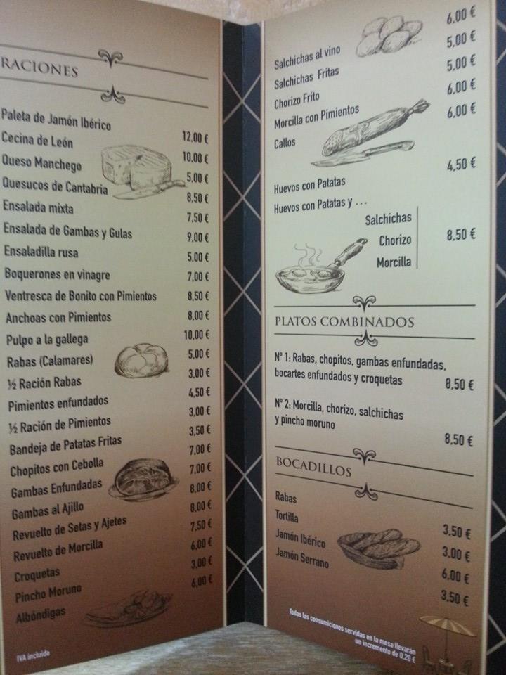 Bar Meson Las Ruedas — Carta