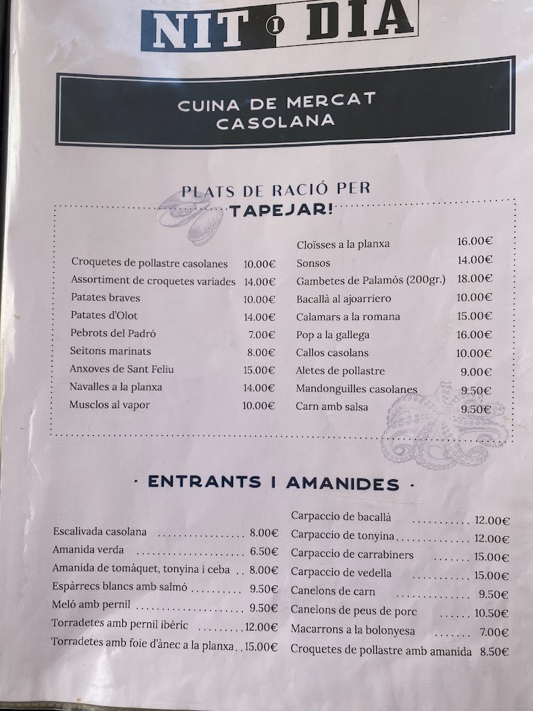 cafeteria restaurant nit i dia — Carta