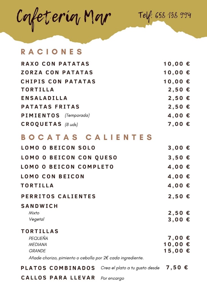 Cafeteria MAR — Carta