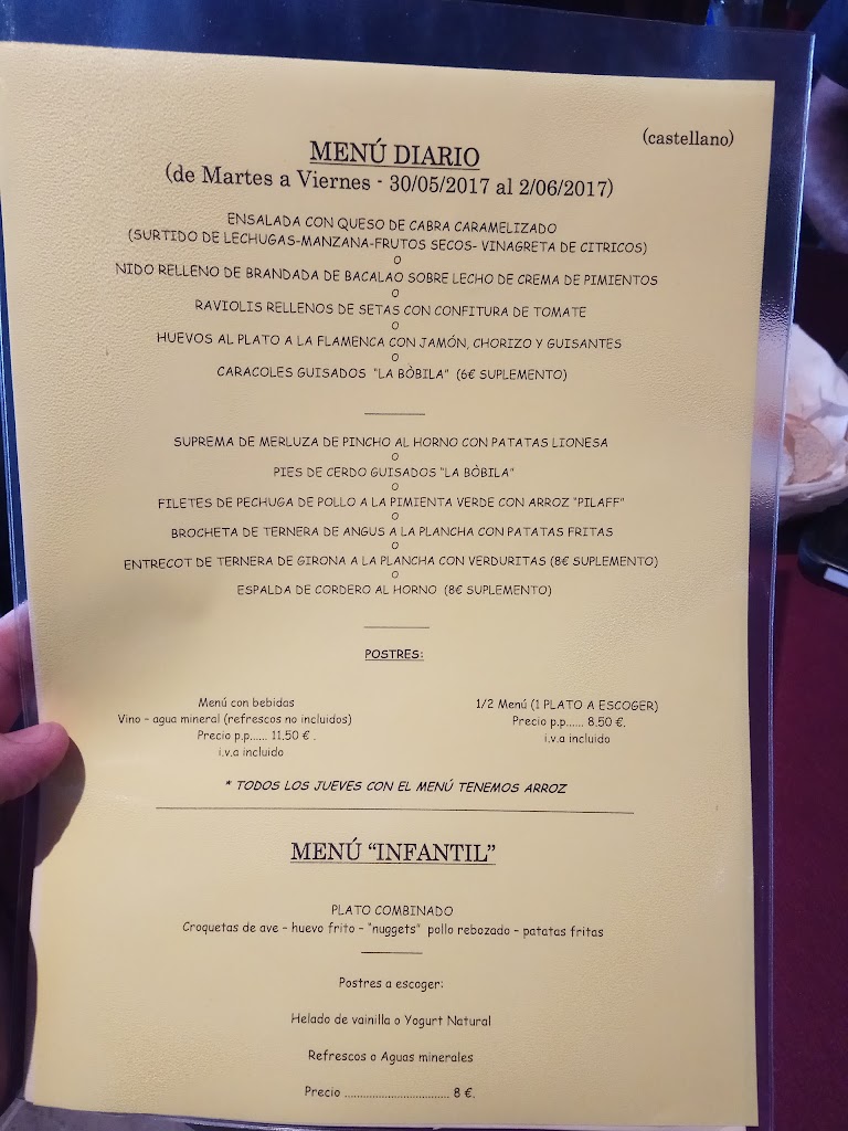 Bar y Restaurant Tramuntana — Carta