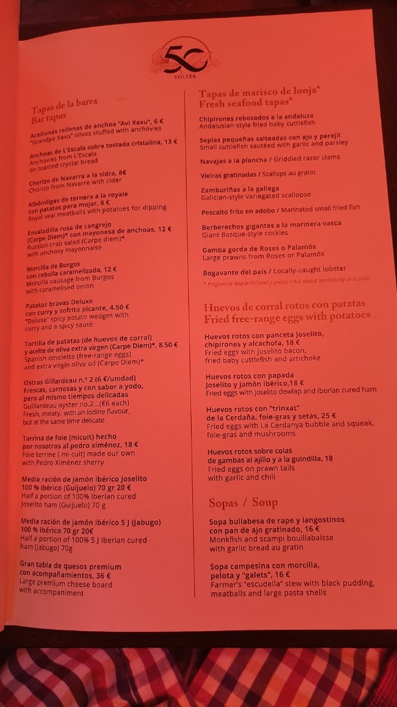 50 Voltes Restaurant — Carta