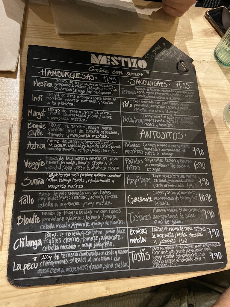Restaurante Mestizo — Carta
