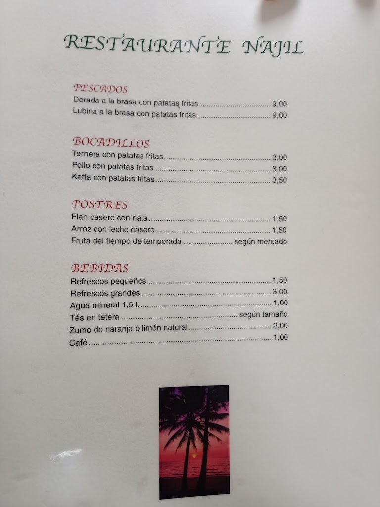 Restaurante el nakhil — Carta